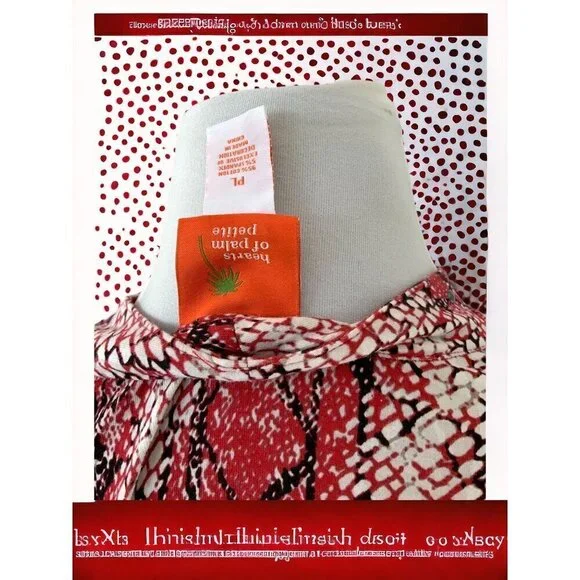 Hearts of Palm Petite red animal patterned quarter sleeve vneck blouse NEW PL - Picture 4 of 9